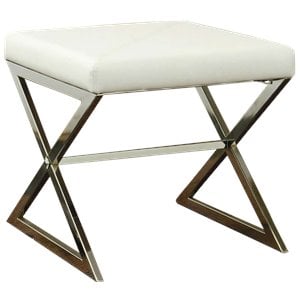 coaster faux leather ottoman in white and chrome