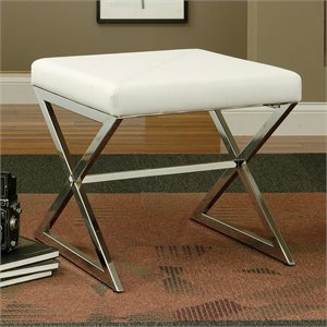 Coaster Faux Leather Ottoman with Metal Base in White