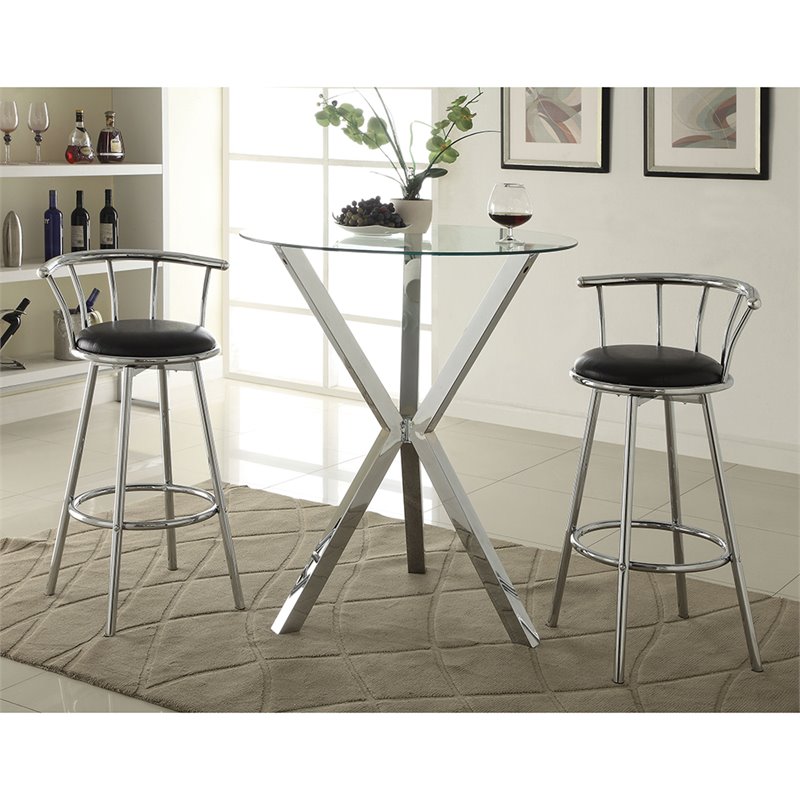 Coaster Cleveland 29" Swivel Bar Stool in Black and Chrome 2244