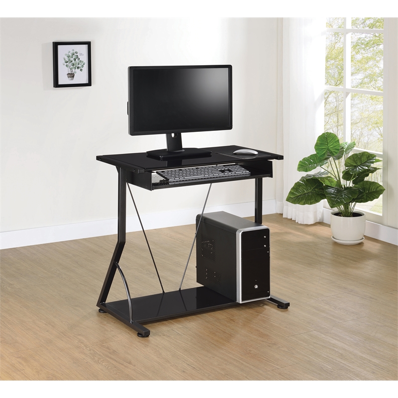 Coaster Alastair Contemporary Metal Computer Desk with Keyboard Tray Black