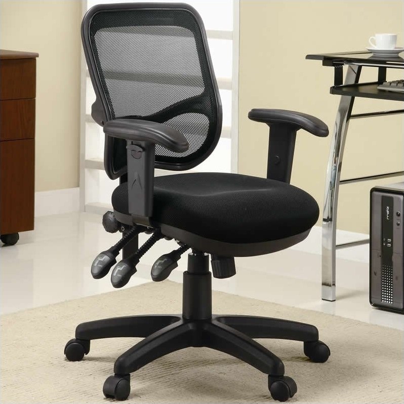 Coaster Rollo Padded Arm Fabric Mesh Office Chair with Casters in Black