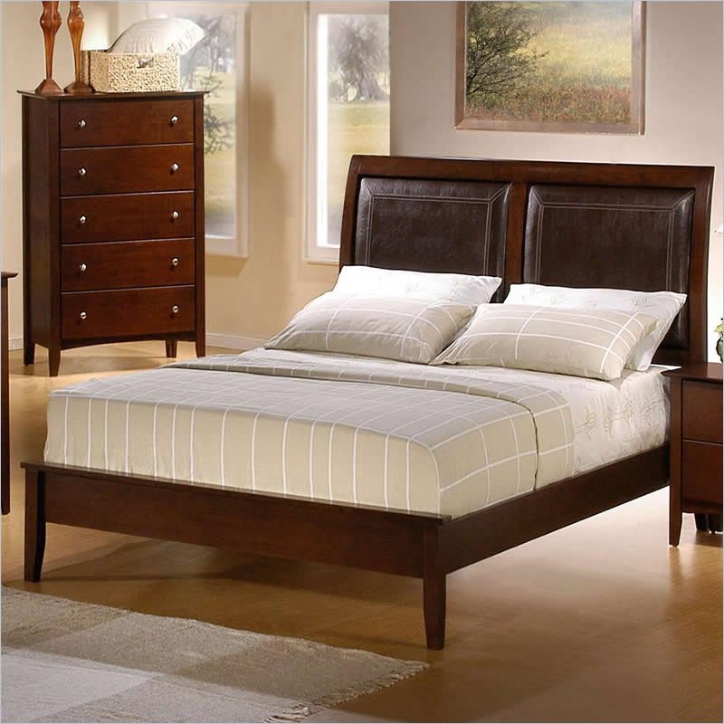 Tamara Faux Leather Upholstered Panel Bed in Walnut Finish 201151X