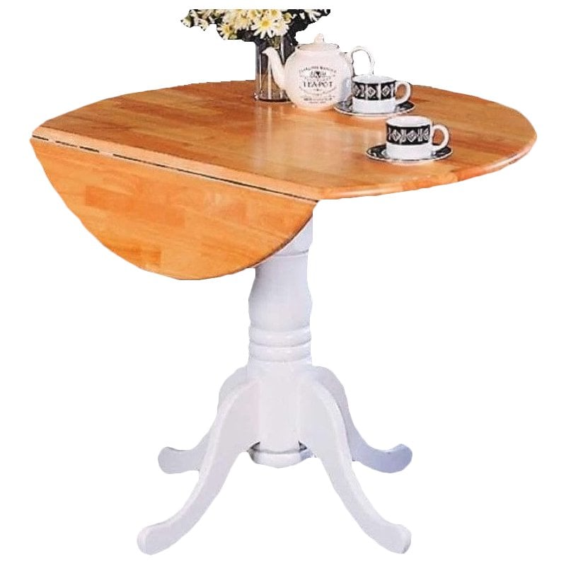Coaster Damen Round Drop Leaf Dining Table In Natural Brown And White 4241