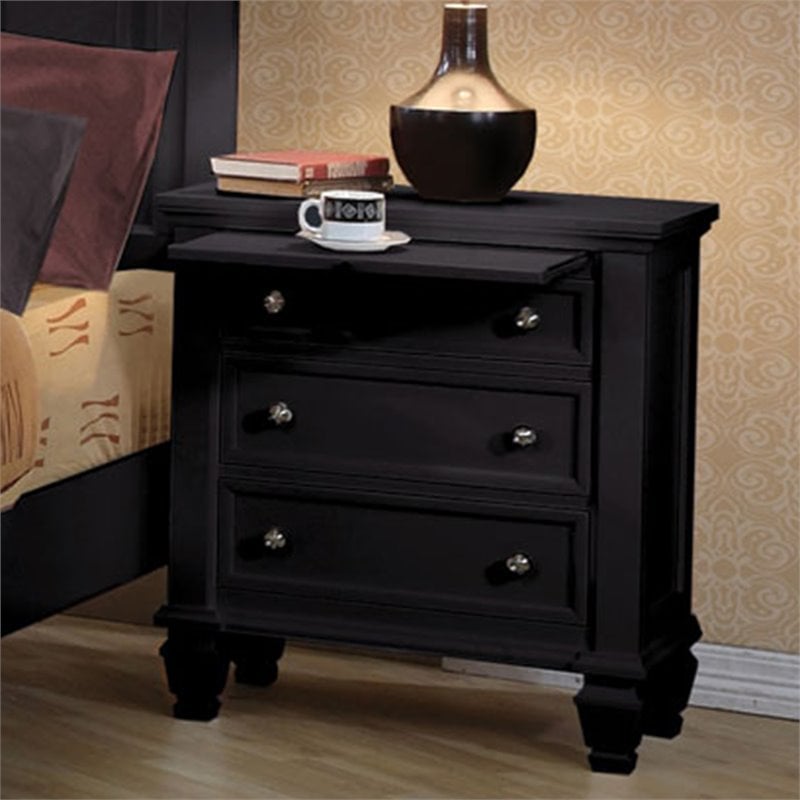 black three drawer nightstand