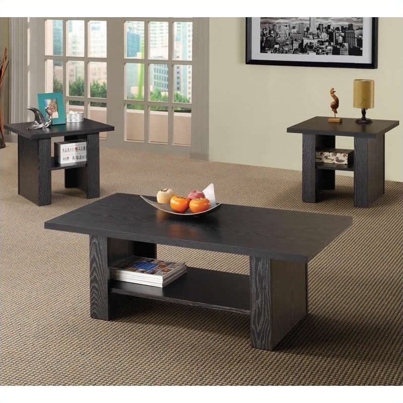Coaster Rodez 3-Piece Wood Coffee Table Set with Shelf in Black Oak