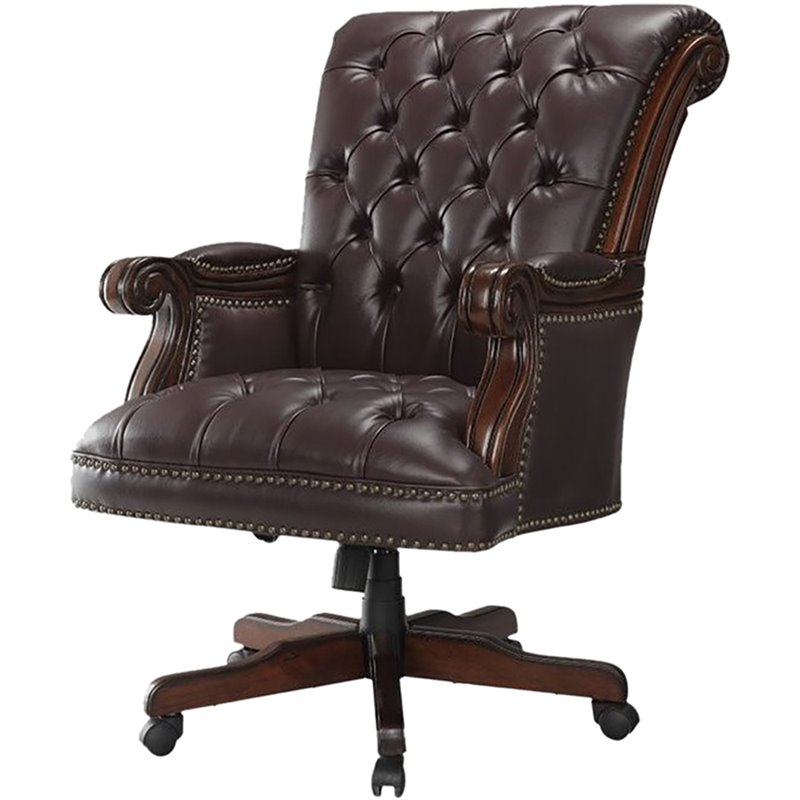 Coaster Faux Leather Ergonomic Tufted Office Chair in Dark Brown - 800142