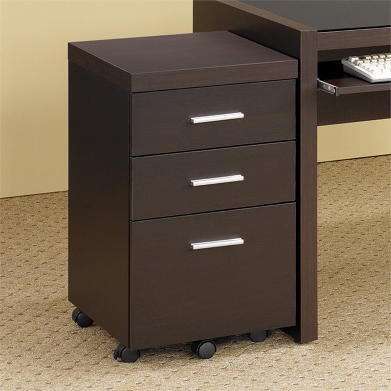 Coaster Skylar 3 Drawer Mobile File Cabinet in Cappuccino and Silver