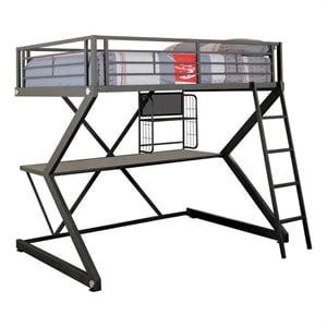 Coaster Parkview Full Metal Workstation Loft Bed with Storage Rack in Black