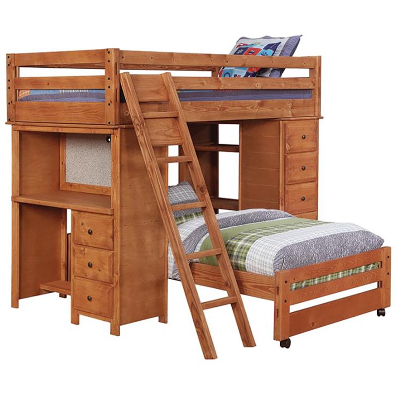 Coaster Wrangle Hill Twin Loft Bed With Lower Bed In Amber Wash