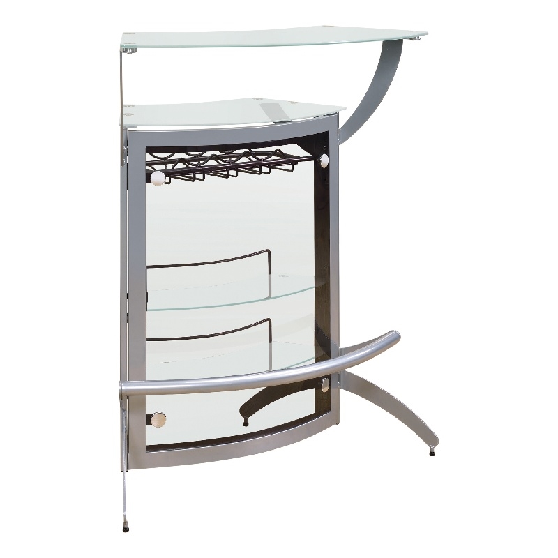 Coaster Contemporary Metal Glass Top Home Bar Unit in Silver Cymax Business