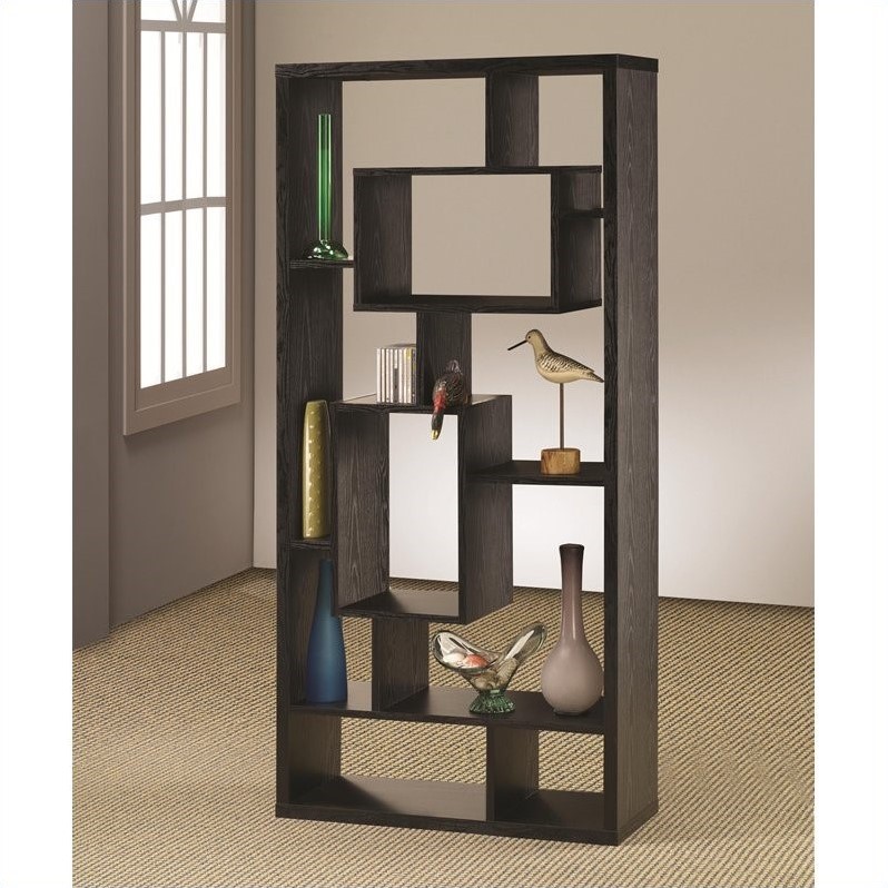 Coaster 10-Shelf Transitional Wood Asymmetrical Cube Bookcase in Black