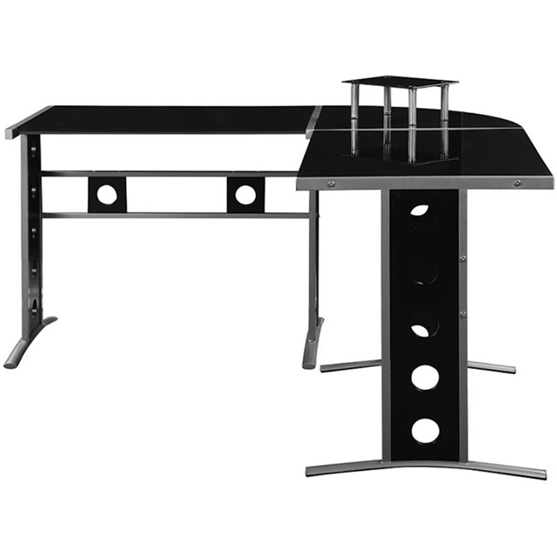 Coaster Keizer 3-Piece L-shape Glass Top Metal Office Desk Set Black and Silver