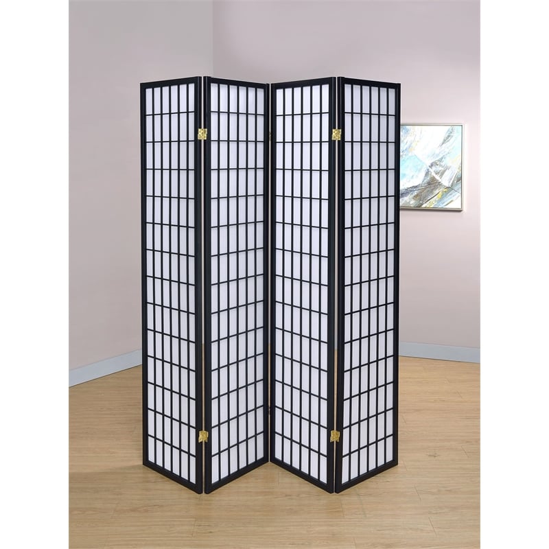 Roberto 4-Panel Room Divider Folding Shoji Screen Black
