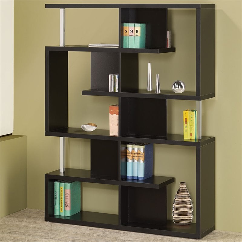 Coaster 5 Tier Contemporary Bookcase In, Black Modern Bookcase With Doors