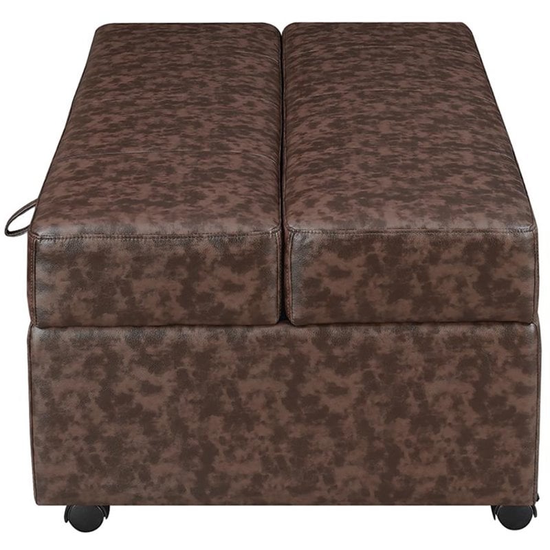Coaster Faux Leather Sleeper Ottoman in Dark Brown 500750