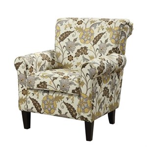 Coaster Fabric Club Arm Chair in Brown Flower Pattern