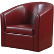 Coaster Contemporary Faux Leather Swivel Barrel Back Accent Chair in Red