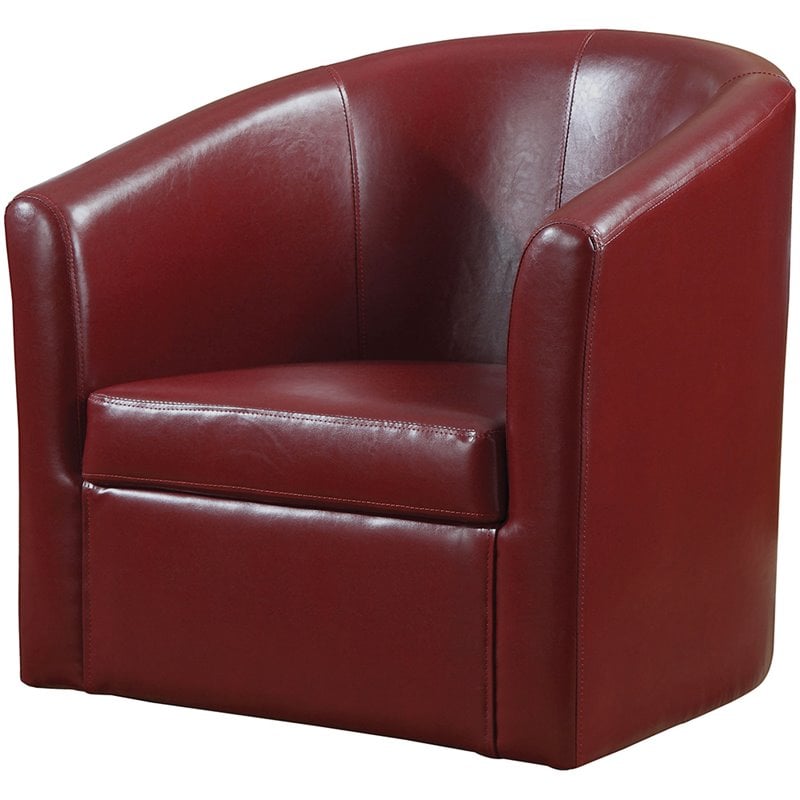 Coaster Faux Leather Swivel Barrel Back Accent Chair in Red