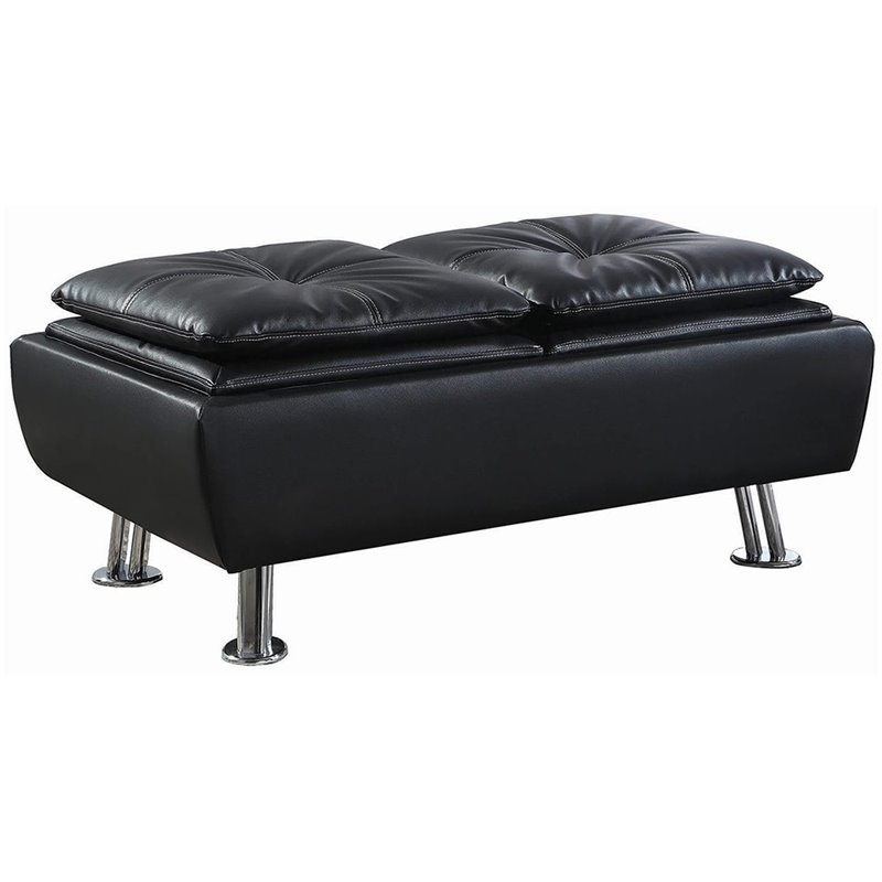 Coaster Dilleston Faux Leather Sleeper Sofa in Black and Chrome 