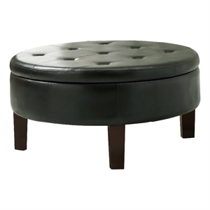 Coaster Faux Leather Tufted Upholstery Round Storage Ottoman in Brown