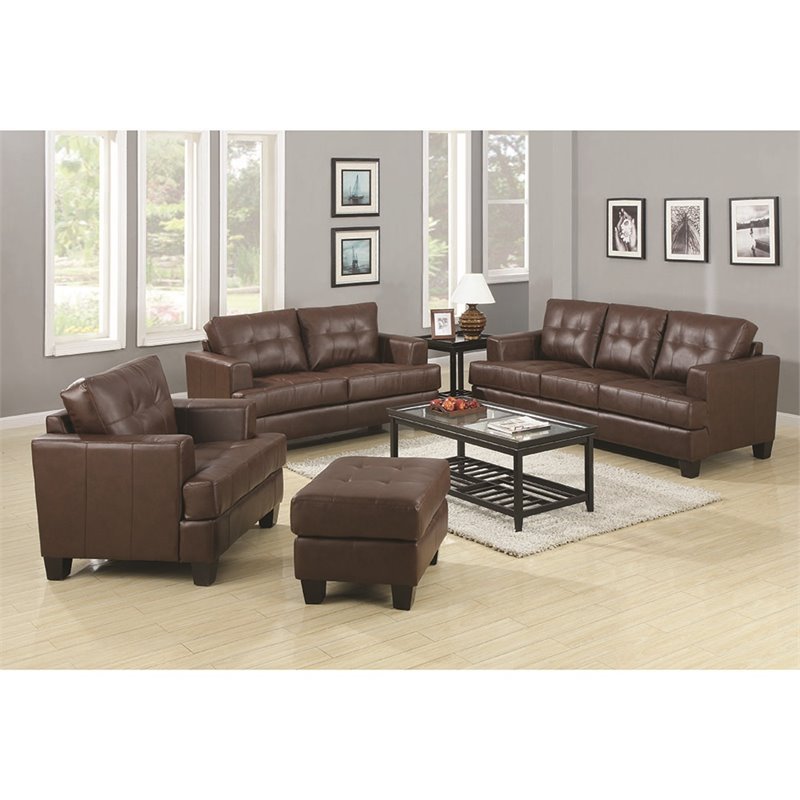 Coaster Samuel Transitional Faux Leather Tufted Loveseat in Brown