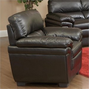 Coaster Fenmore Casual Double Pillow Leather Arm Chair in Black