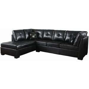 coaster darie tufted faux leather left facing sectional in black