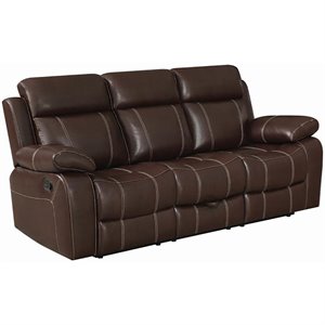 coaster myleene faux leather reclining sofa in chestnut