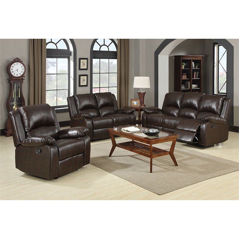 Coaster Boston Faux Leather Upholstered Tufted Motion Loveseat in Brown