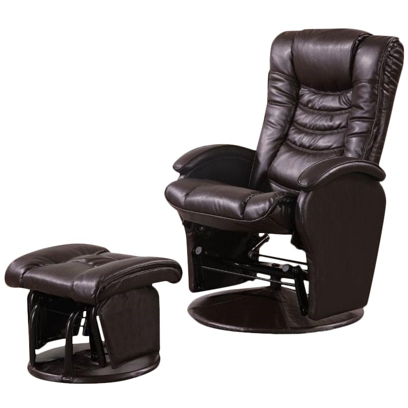 Coaster Faux Leather Glider Recliner In, Black Leather Rocking Chair With Ottoman