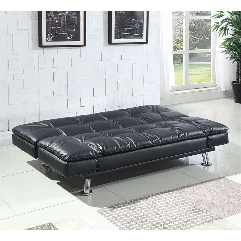 Coaster Dilleston Faux Leather Sleeper Sofa in Black and Chrome