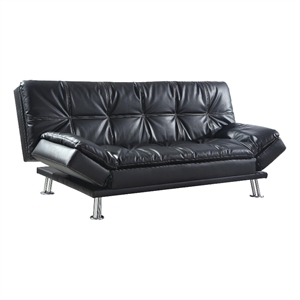 coaster dilleston faux leather sleeper sofa in black and chrome