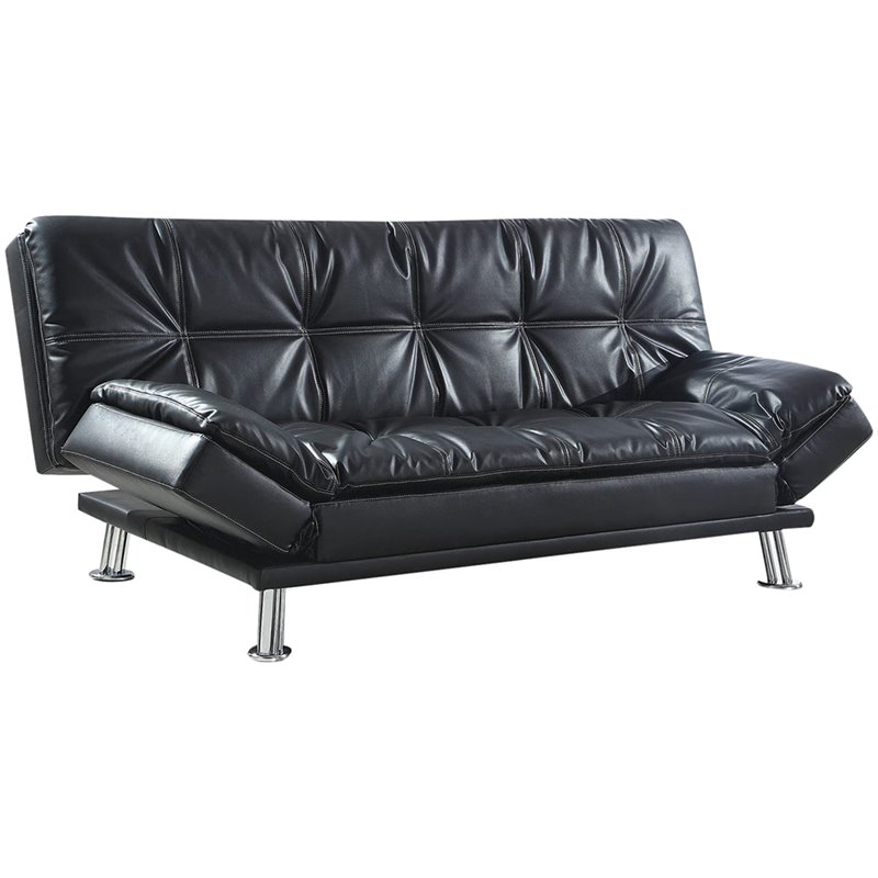 Coaster Dilleston Faux Leather Sleeper Sofa in Black and Chrome 