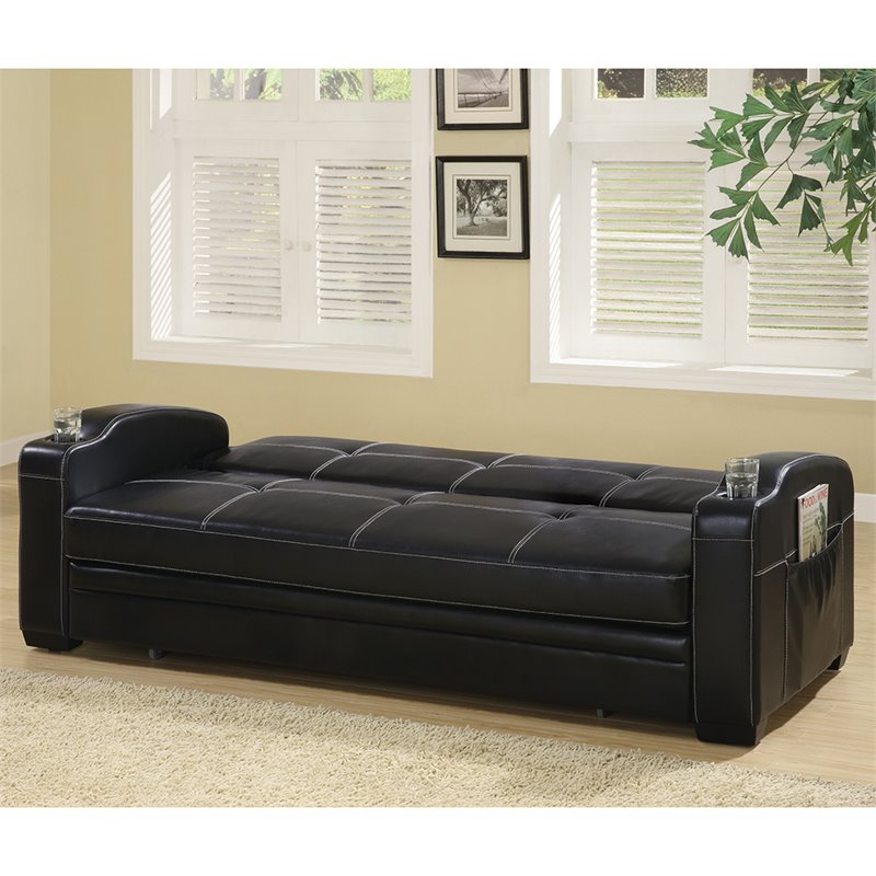 Coaster Faux Leather Storage Pocket, Faux Leather Sofa Bed With Storage