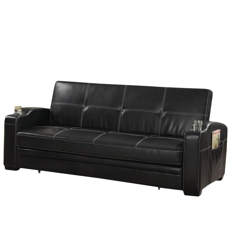 Coaster Faux Leather Storage Pocket Sleeper Sofa in Black Cymax Business