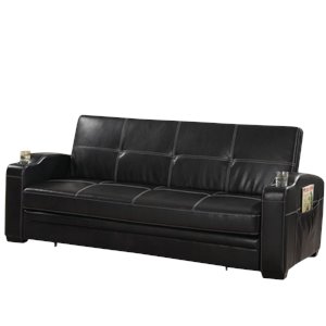 coaster faux leather storage pocket sleeper sofa in black
