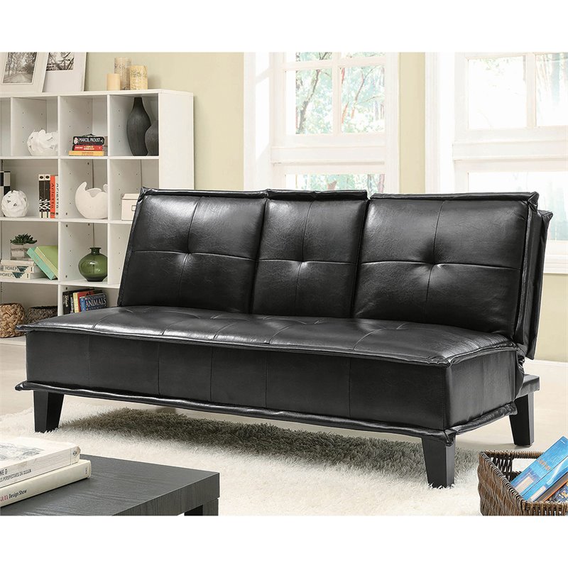 Coaster Contemporary Faux Leather Sofa with Tray in Black - 300138