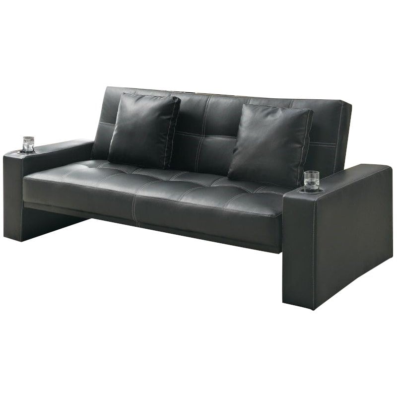 Coaster Faux Leather Sleeper Sofa with Cup Holders in Black
