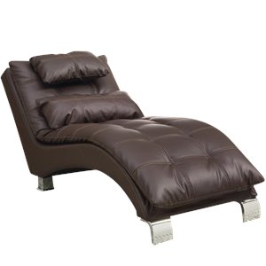 coaster dilleston faux leather tufted chaise lounge in dark brown