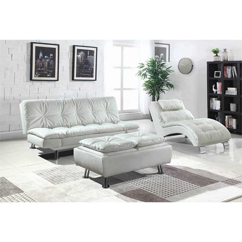 Coaster Dilleston Faux Leather Tufted, White Leather Chaise Lounge Sofa