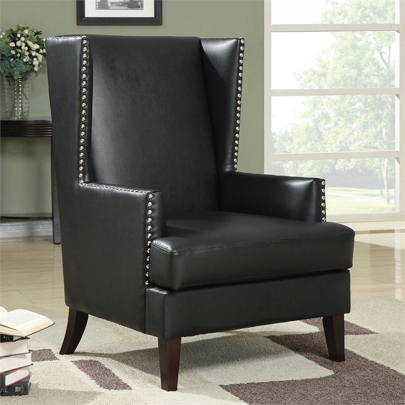 Coaster Faux Leather Wing Back Accent Chair with Nailhead