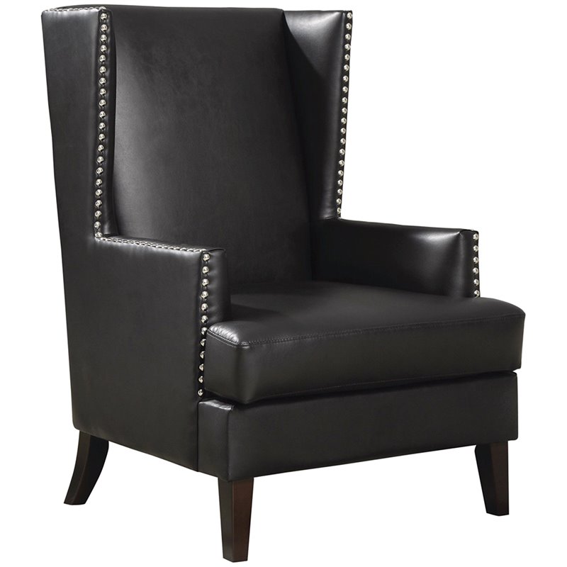 Coaster Faux Leather Wing Back Accent Chair With Nailhead Trim