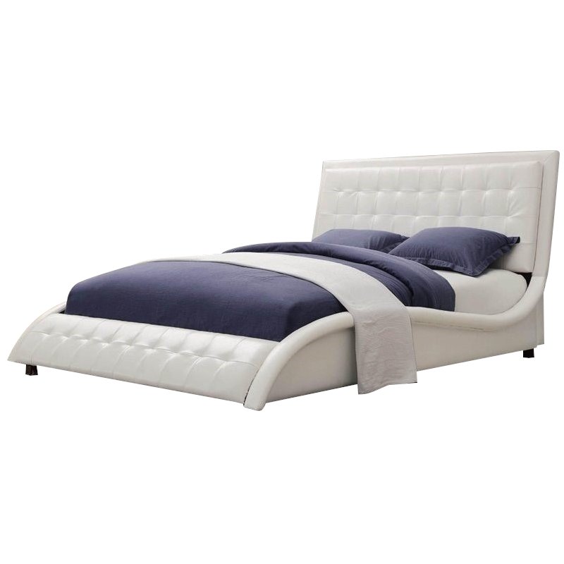 Coaster Tully Tufted Faux Leather Queen Low Profile Bed in White 300372Q