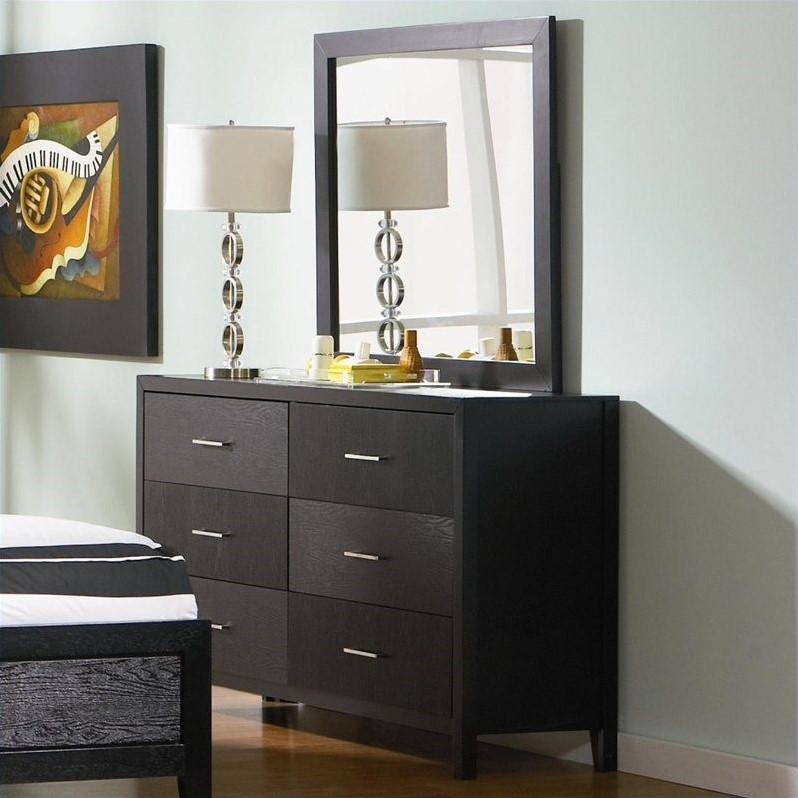 Coaster Grove Double 6 Drawer Dresser And Mirror In Black Finish Coaster Grove Double 6 Drawer Dresser And Mirror In Black Finish