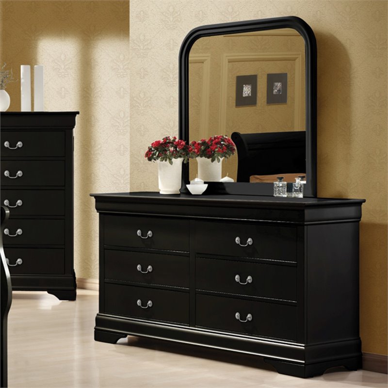 Coaster Louis Philippe 6 Drawer Double, Black Double Dresser With Mirror