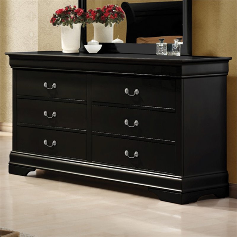 Coaster Louis Philippe 6 Drawer Double Dresser In Black And Silver