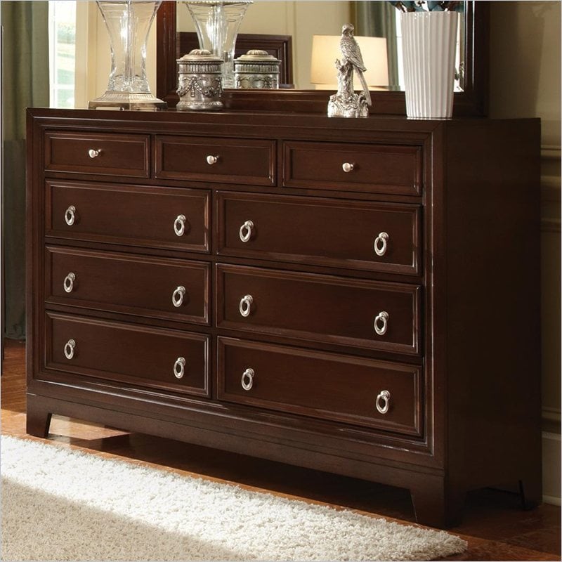 Coaster Nortin Nine Drawer Double Dresser in Dark Cherry   202193