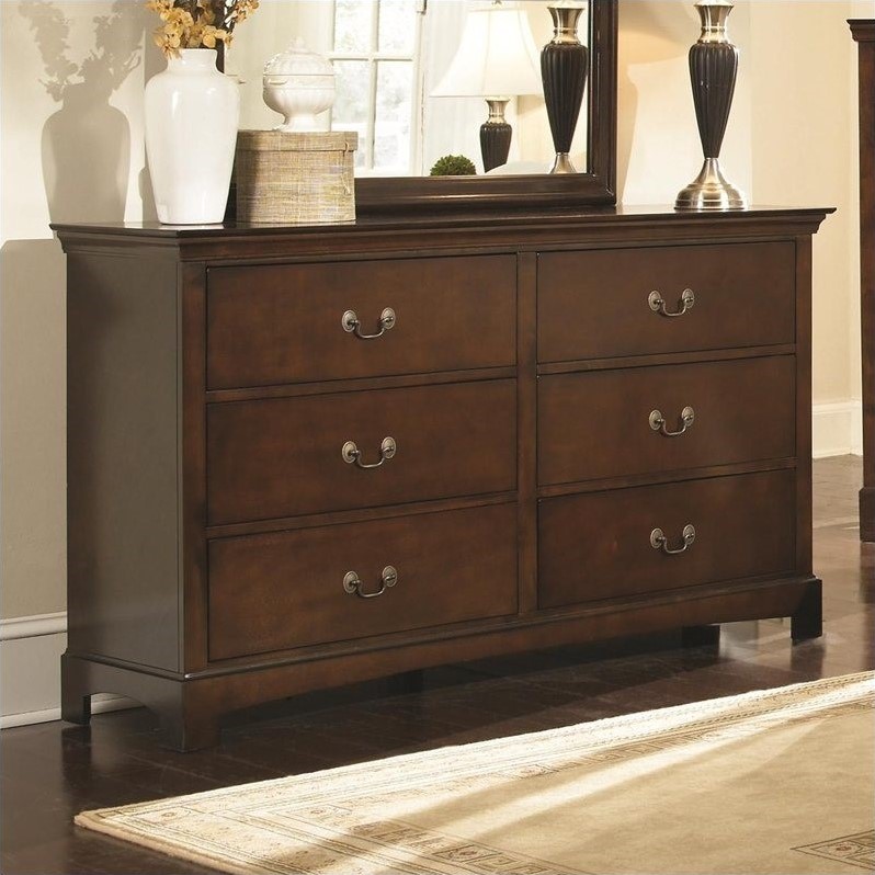 Coaster Tatiana 6 Drawer Double Dresser In Warm Brown And Nickel