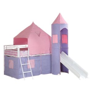 coaster princess castle twin tent loft bed in pink and purple