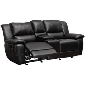 coaster lee faux leather gilder reclining loveseat in black